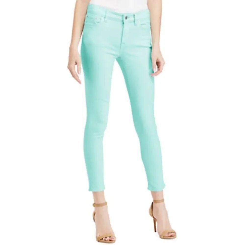 Lauren Ralph Lauren Womens Jeans 12 Aqua Blue Denim Skinny Cropped Stretch NWT